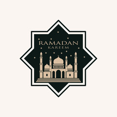 Elegant mosque vector with ramadan kareem text