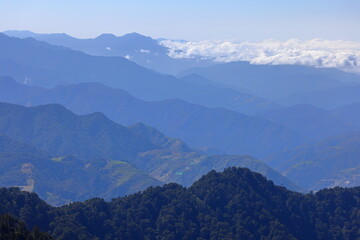 Beautiful view of mountain landscape at Hehuanshan National Forest Recreation Area in Nantou Taiwan,