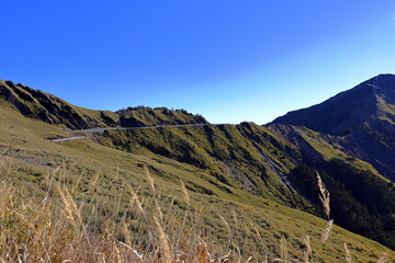 Beautiful view of mountain landscape at Hehuanshan National Forest Recreation Area in Nantou Taiwan,