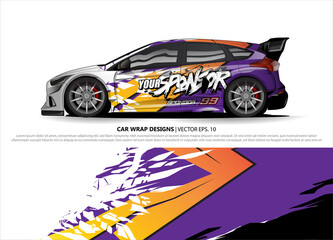 Fototapeta premium Race car wrap design vector for vehicle vinyl sticker and automotive decal livery