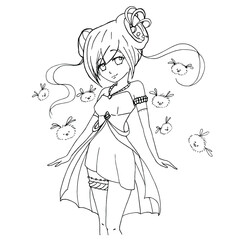 vector coloring page with cute anime girl