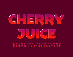 Vector tasty Emblem Cherry Berry. Trendy Glossy Font. Artistic Alphabet Letters and Numbers