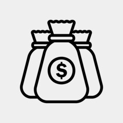 Money bag icon in line style about currency, use for website mobile app presentation