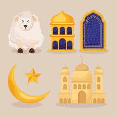 five eid mubarak icons