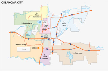 Road and administrative vector map of Oklahoma City, United States 