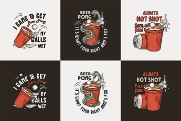 Beer pong game prints, craft beer mug with snake, ball and foam
