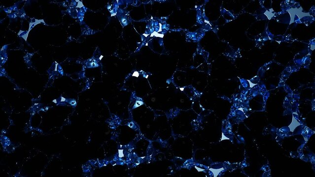 Blue water on a black background.Design. Bright shades of blue water in the abstraction shimmer.