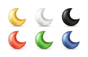 Crescent moon realistic 3d vector icon illustration with different colors