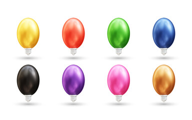 Light bulb realistic 3d vector icon illustration with different colors