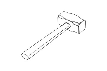 Continuous single one line drawing of hammer construction handyman tool and judge law vector illustration