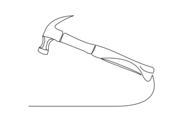 Continuous single one line drawing of hammer construction handyman tool and judge law vector illustration