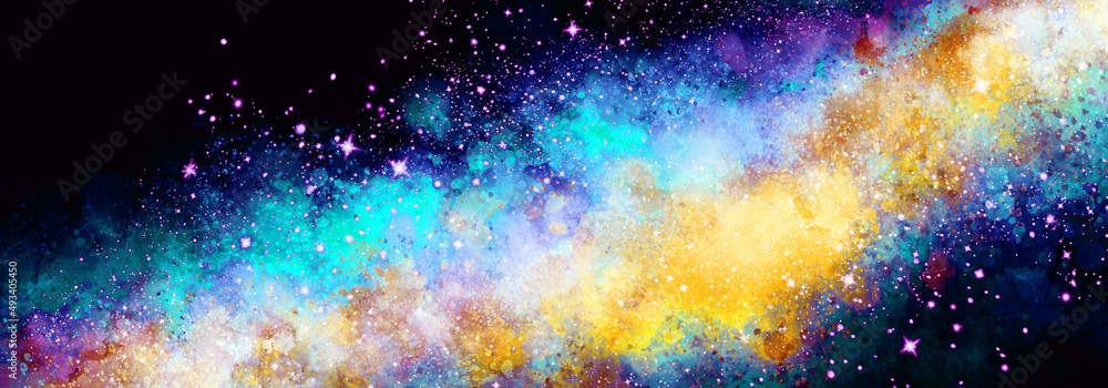 Wall mural space background with realistic nebula and lots of shining stars. infinite universe and starry night