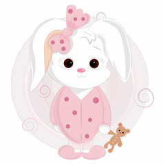 Cute white bunny in pink pajamas