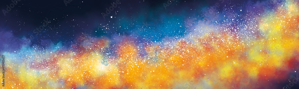 Sticker space background with realistic nebula and lots of shining stars. infinite universe and starry night