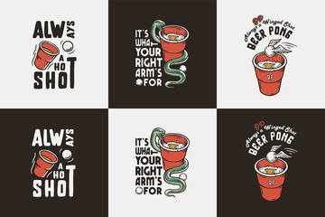 Beer pong game prints, craft beer mug with snake, ball and foam