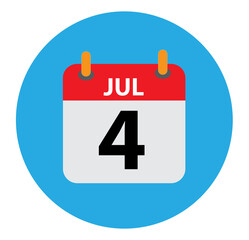 calendar icon fourth July sign. red july calendar on white background. Independence Day USA. flat style.