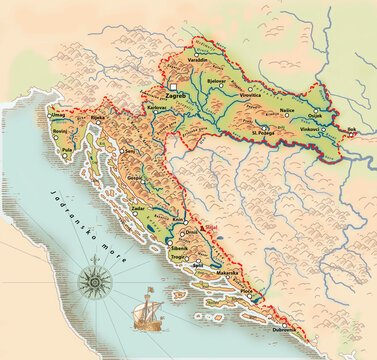 Croatia Illustrated Physical Map