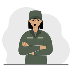 The profession of a soldier. A woman in military uniform. Army and military concept. Vector