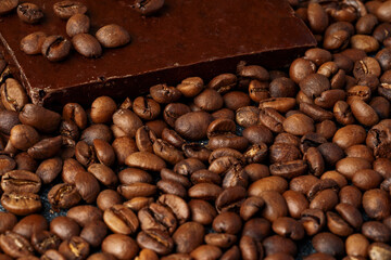 roasted coffee beans with black chocolate