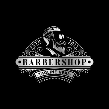 Barbershop vintage elegant silver logo template