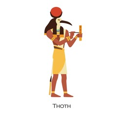 Thoth, Ibis-headed god of Ancient Egypt. Old Egyptian deity of writing, wisdom, science. Mythological religious character with moon disk. Flat graphic vector illustration isolated on white background