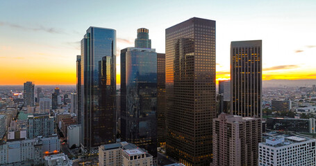 Fototapeta na wymiar Los angeles buildings. Urban aerial view of downtown Los Angeles. Panoramic city skyscrapers.