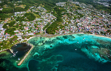 Aerial view of the south coast near Sainte-Anne, Grande-Terre, Guadeloupe, Lesser Antilles,...