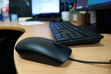 Mouse and keyboard on the office desk, mouse and keyboard are hardware parts of the computer