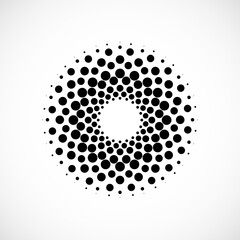 Halftone dotted circles. Dots in circular form. Vector logo