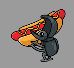 cute rhinoceros bring hot dog. cartoon animal food concept Isolated illustration. Flat Style suitable for Sticker Icon Design Premium Logo vector. Mascot Character