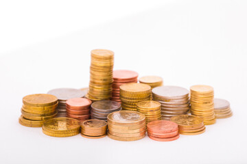 Money US dollars and Euro Coins, different monetary coins, a lot of different money finance banknotes of different countries