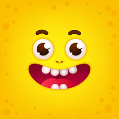 Funny cartoon face. Stock Vector Graphics Yellow smiley face emoticons or emoji illustration.Cute funny emotions with big eyes.