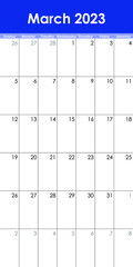 Calendar Grid Set. March PAGE. 12 Months 2023  English 