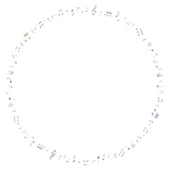 たくさんの音符が散らばるシックな丸い飾り枠
