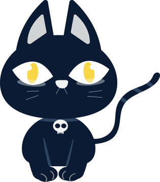 Cute spooky black cat halloween illustration.