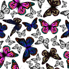 Seamless pattern multicolored butterflies. Vector illustration . Colorful bright.