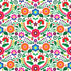 Mexican folk art vector seamless pattern with flowers, textile or fabric print design inspired by traditional embroidery ornaments from Mexico
- 493413463