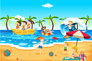 Tropical beach scene with people