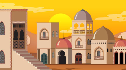 Scene with many buildings in city