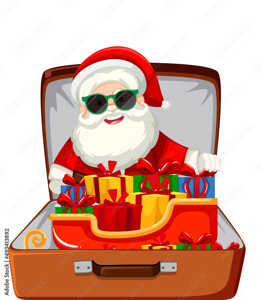 Canvas Prints christmas theme with santa in a luggage on white background