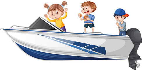 Christmas Boy and girl standing on a boat on a white background