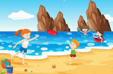 children playing at beach in summer