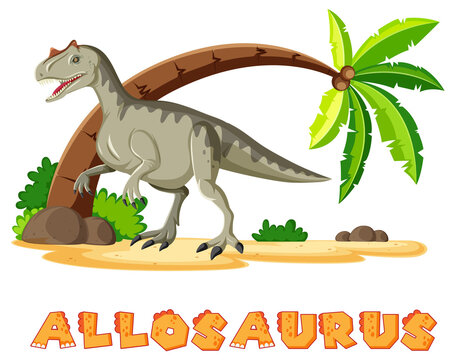 Allosaurus on island in cartoon style