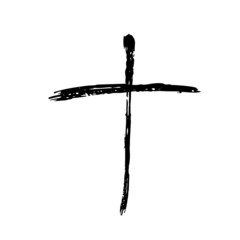 Hand drawn cross symbol. Black sketch cross symbol on white background. Vector illustration