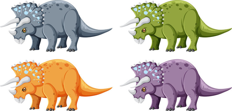 A set of triceratops dinosaurs on white background