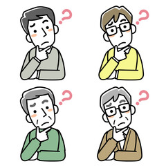 首をかしげる男性の上半身セット