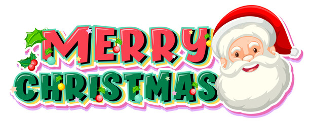 Merry Christmas typography logo with Santa Claus face