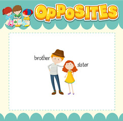 Education word card of English opposites word