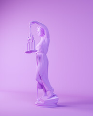 Purple Lady Justice Figure Judicial System Scales Blindfold Woman Lavender 3d illustration render