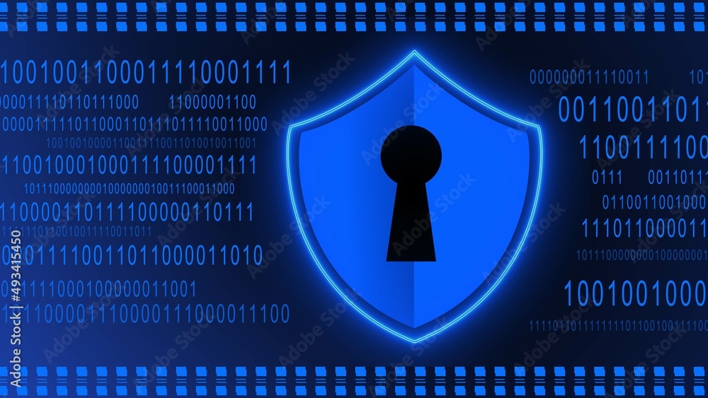 Aufkleber protective shield element on binary code background - blue banner design - data internet technology 